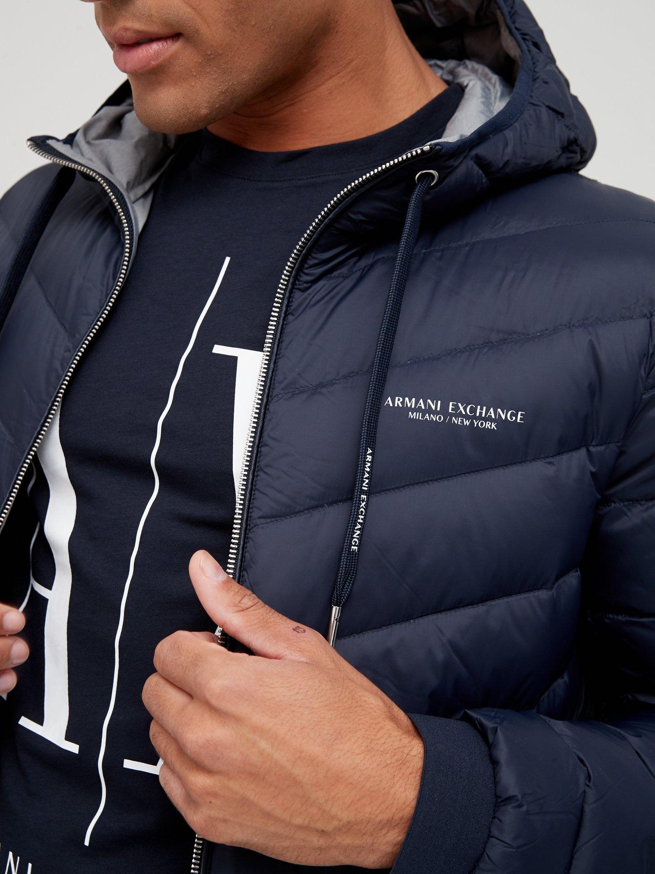 Armani Exchange Hooded Padded Down Fill Jacket Navy