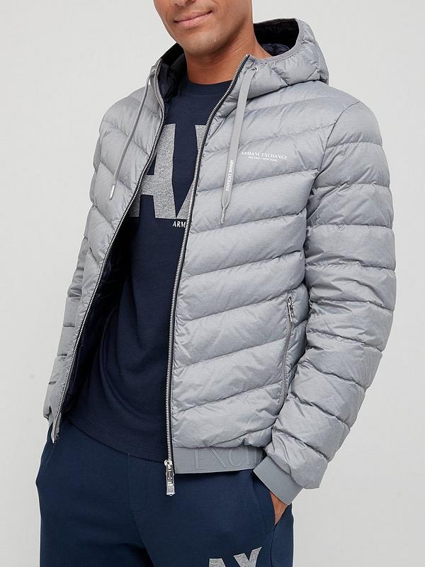 Armani Exchange Hooded Padded Down Fill, Mens Long Down Filled Coats Uk