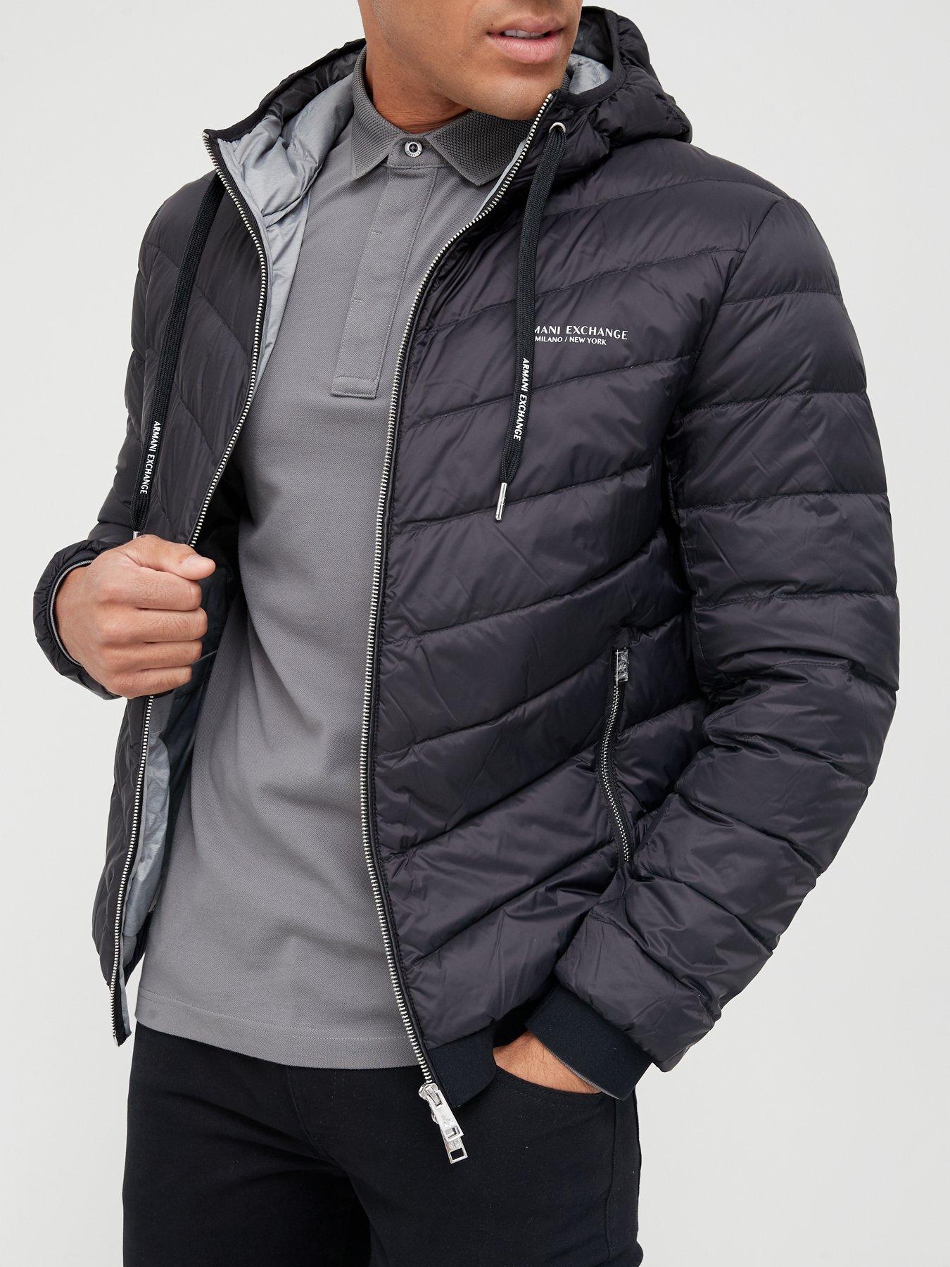 Armani Exchange Hooded Padded Down Fill Jacket - Black 
