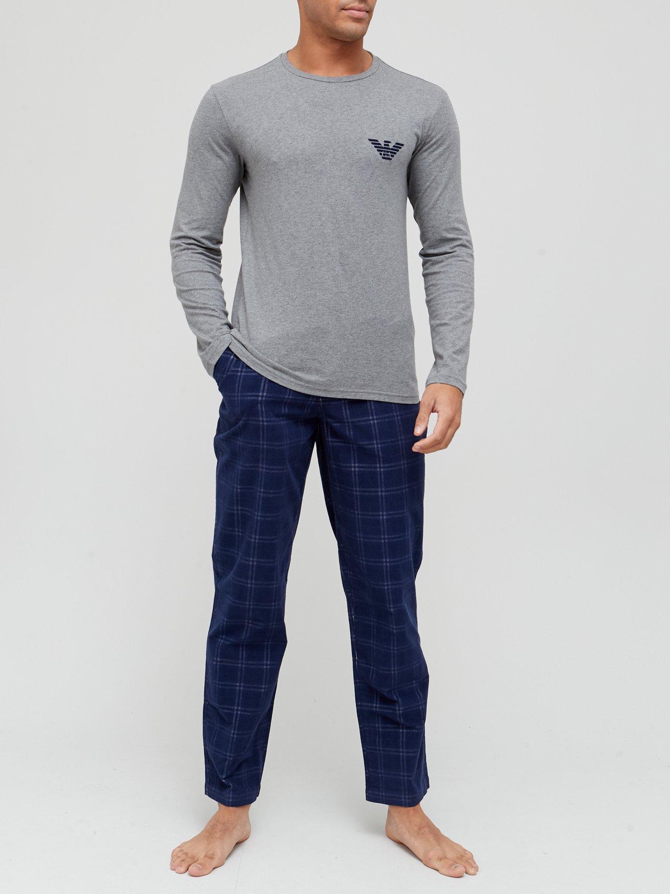 Nightwear & Loungewear Check Flannel Christmas Pyjama Set - Grey/Navy