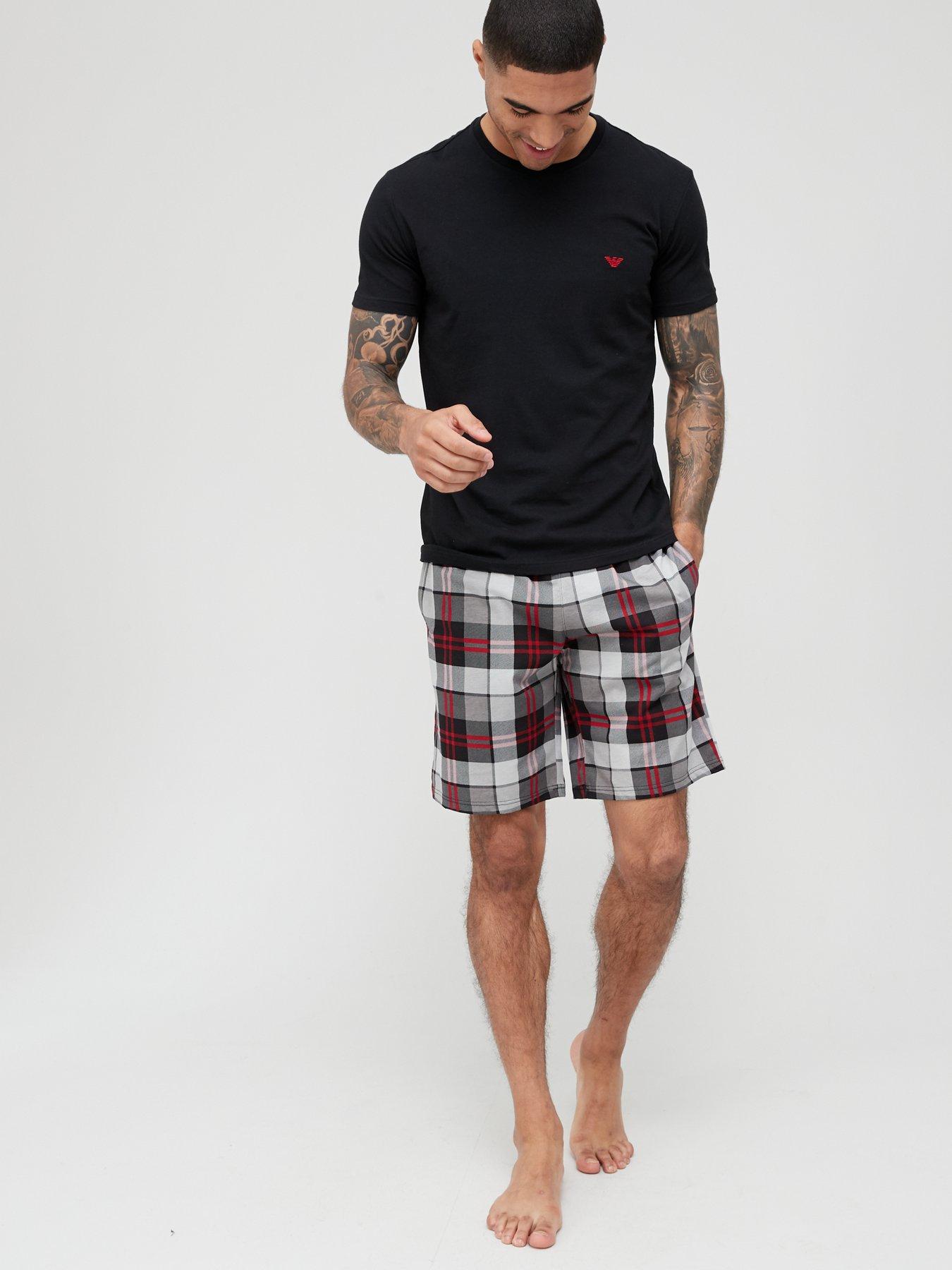 Men Pattern Mix Lounge T-Shirt & Check Shorts Set - Multi