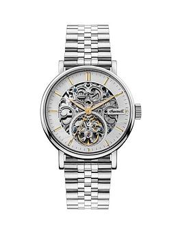 Ingersoll Charles Silver And Gold Detail Skeleton Automatic Dial Stainless Steel Bracelet Mens Watch