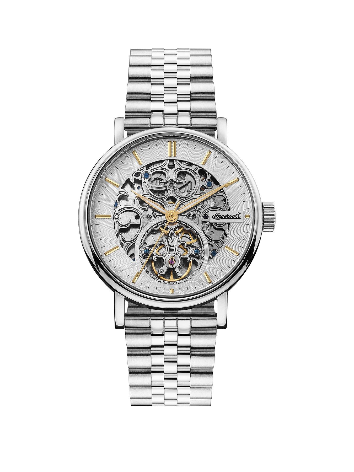 undefined Charles Silver and Gold Detail Skeleton Automatic Dial Stainless Steel Bracelet Mens Watch