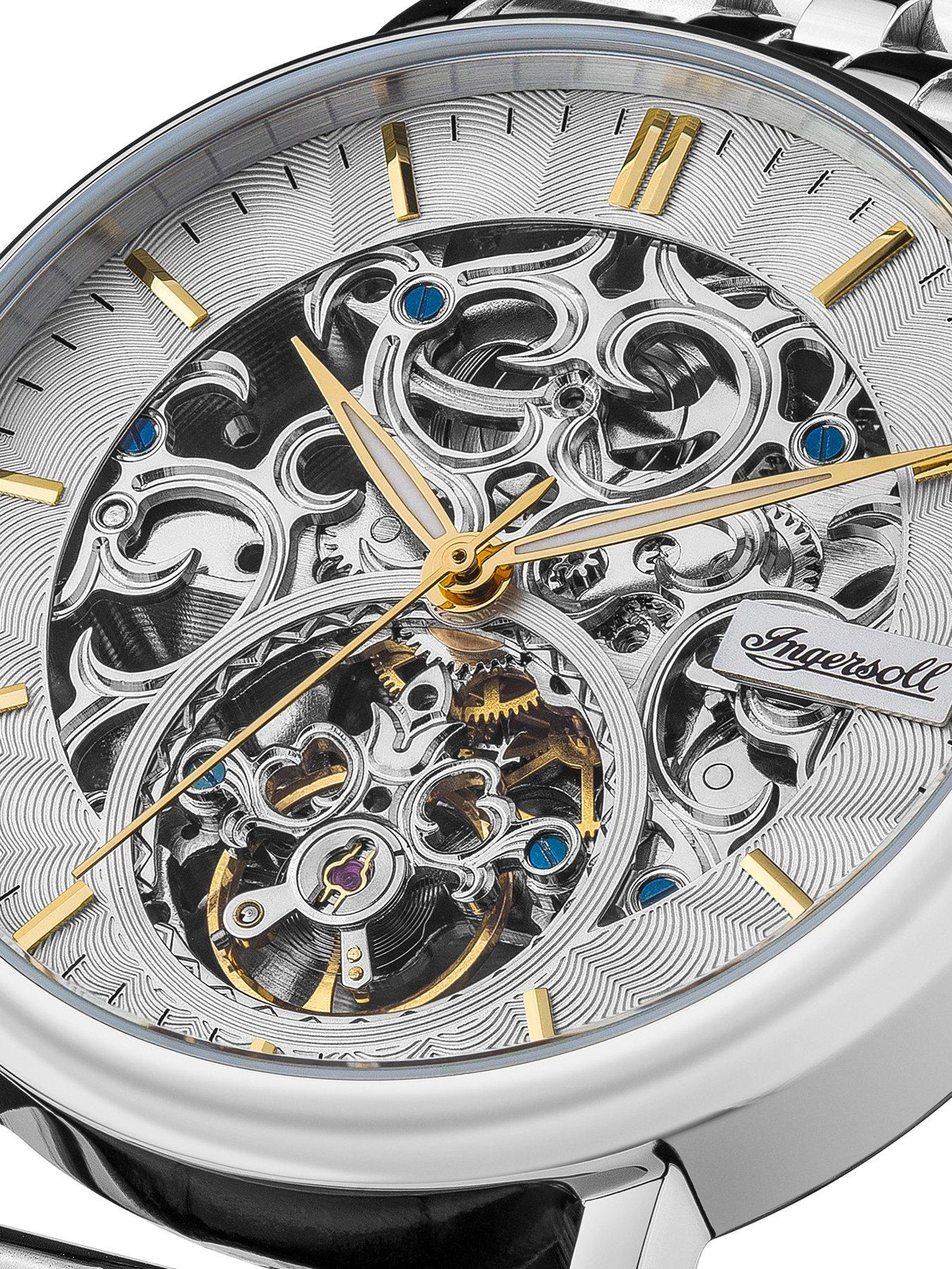 Charles Silver and Gold Detail Skeleton Automatic Dial Stainless Steel Bracelet Mens Watch