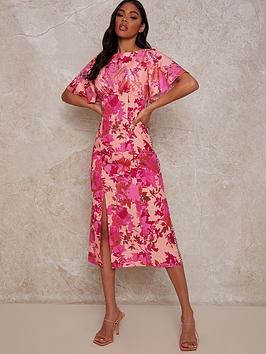 Chi Chi London Floral Mix Print Midi Dress - Multi