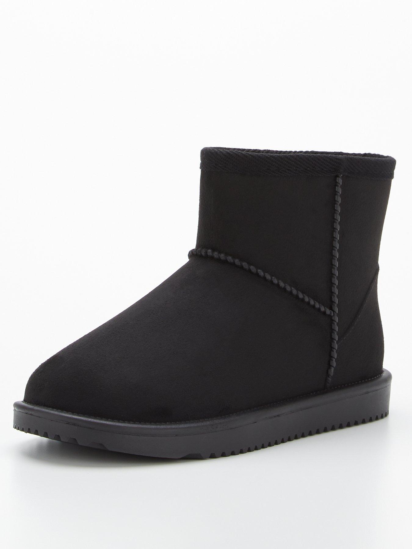 black faux fleece cuff wedge heel trainers