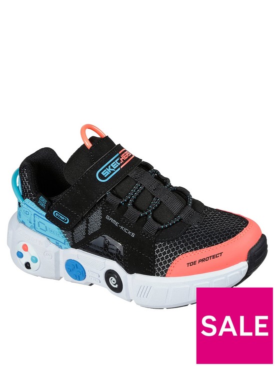 front image of skechers-boys-gametronix-gore-strap-trainer