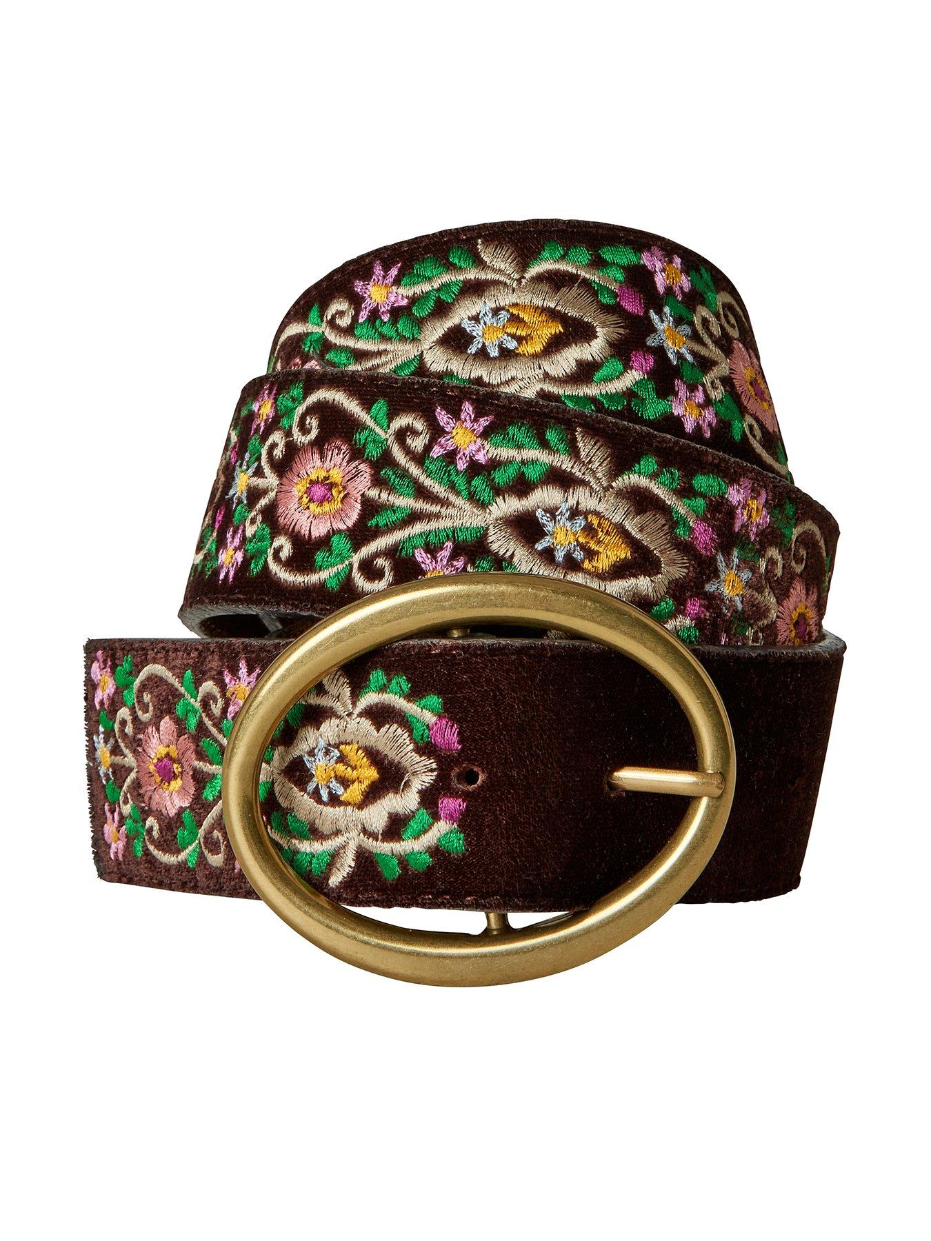  Rhodes Town Embroidered Leather Belt - Brown