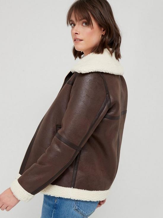 stillFront image of v-by-very-faux-shearling-aviator-jacket-chocolate