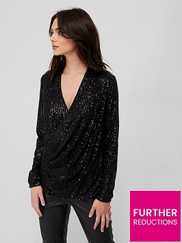 v-by-very-sequin-wrap-top-black