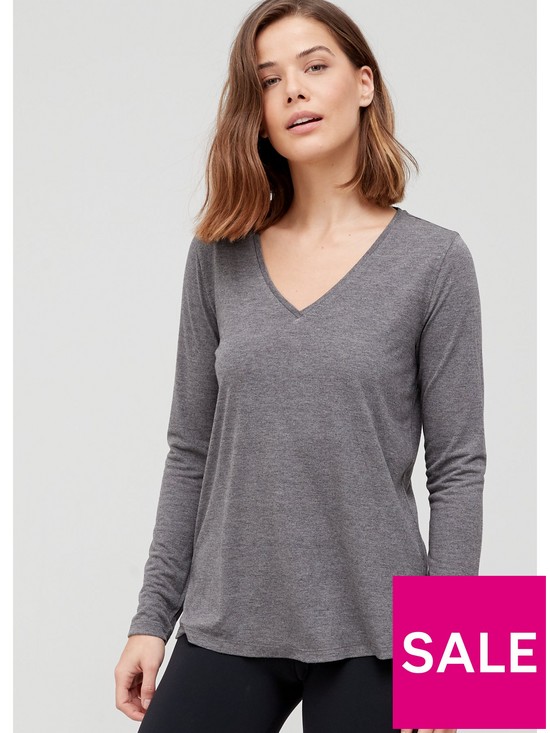front image of v-by-very-the-essential-v-neck-long-sleeve-top-charcoal
