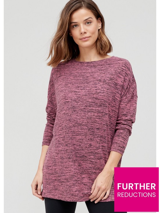 front image of v-by-very-textured-crew-neck-longline-loose-fit-top-rose