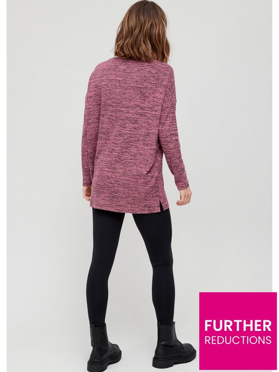 stillFront image of v-by-very-textured-crew-neck-longline-loose-fit-top-rose