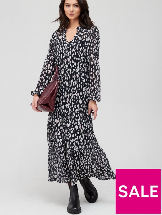 front image of v-by-very-jerseynbspmesh-printed-midi-dress-monochrome-print