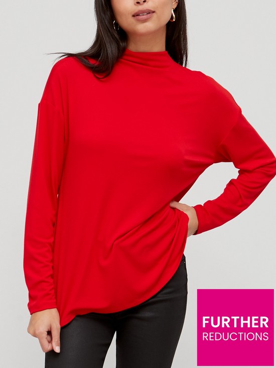 front image of v-by-very-grown-on-neck-drop-shoulder-top-red
