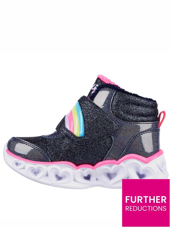 back image of skechers-heart-lights-lighted-rainbow-strap-boot
