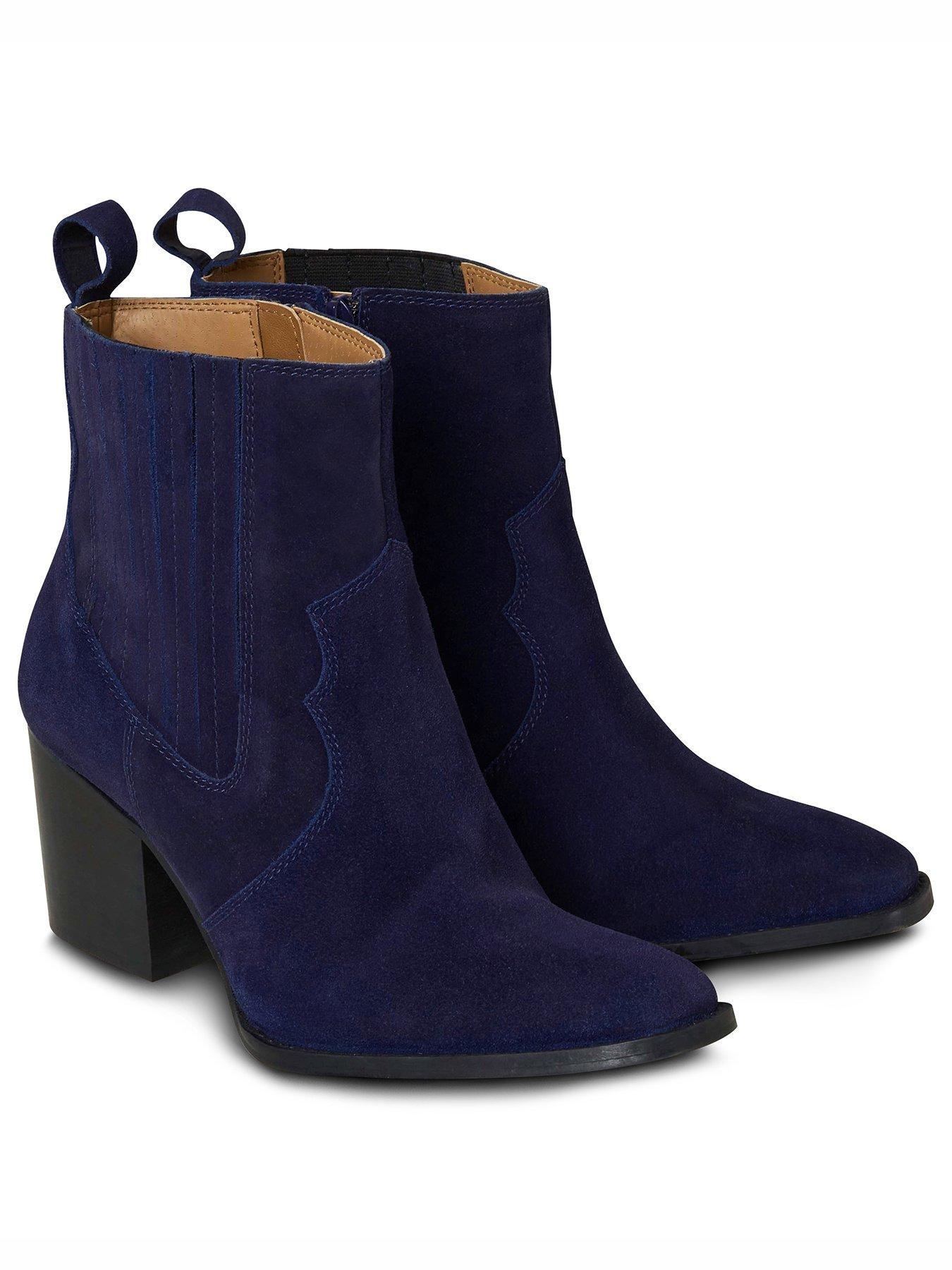 Details about   Cuban Heel Ladies Chelsea Boots in Navy Blue Suede 