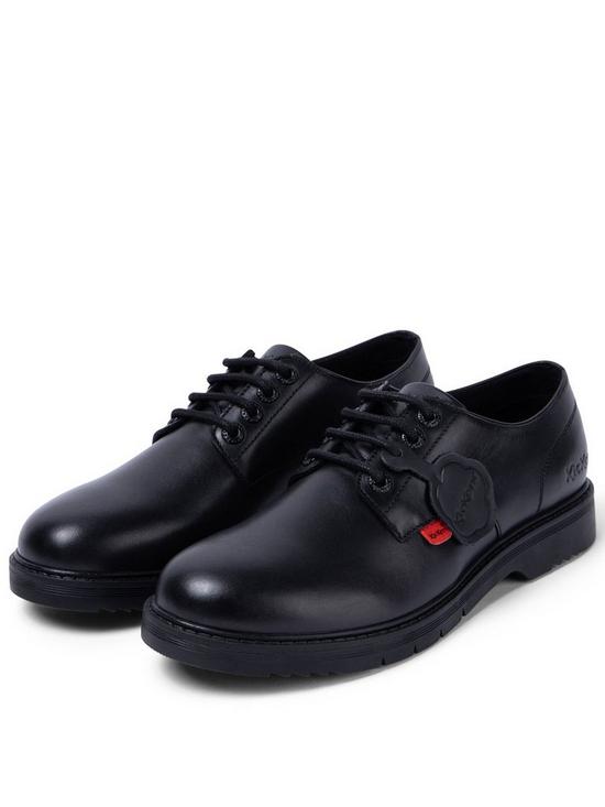 front image of kickers-finley-lo-leather-shoe-black