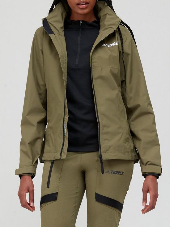front image of adidas-rainready-jacket-khaki