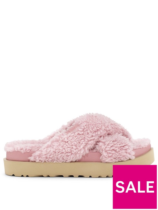 front image of ugg-fuzz-sugar-sustainable-cross-slide-slipper