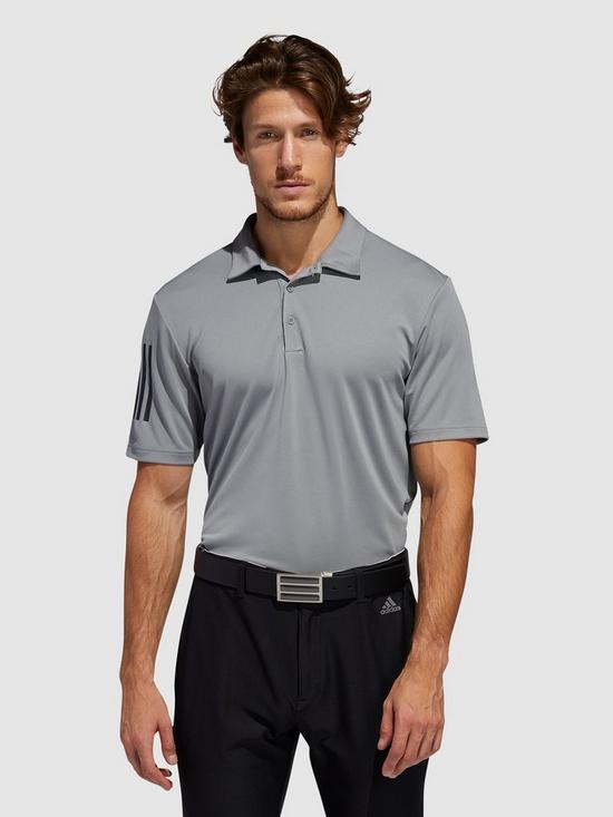 front image of adidas-golf-3-stripe-polo-top-greyblack