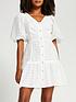  image of river-island-short-sleeve-spotted-mesh-puff-sleeve-mini-dress-white