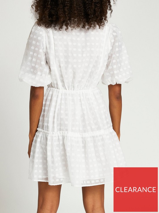 stillFront image of river-island-short-sleeve-spotted-mesh-puff-sleeve-mini-dress-white