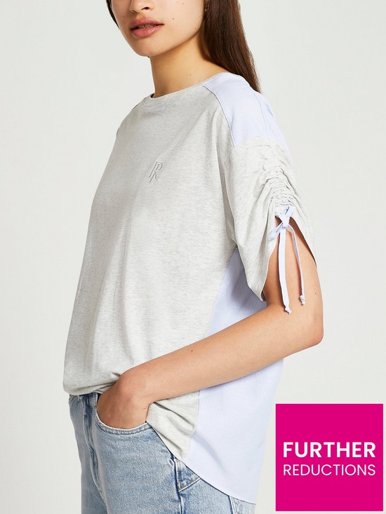 front image of river-island-tie-sleeve-woven-back-top-grey