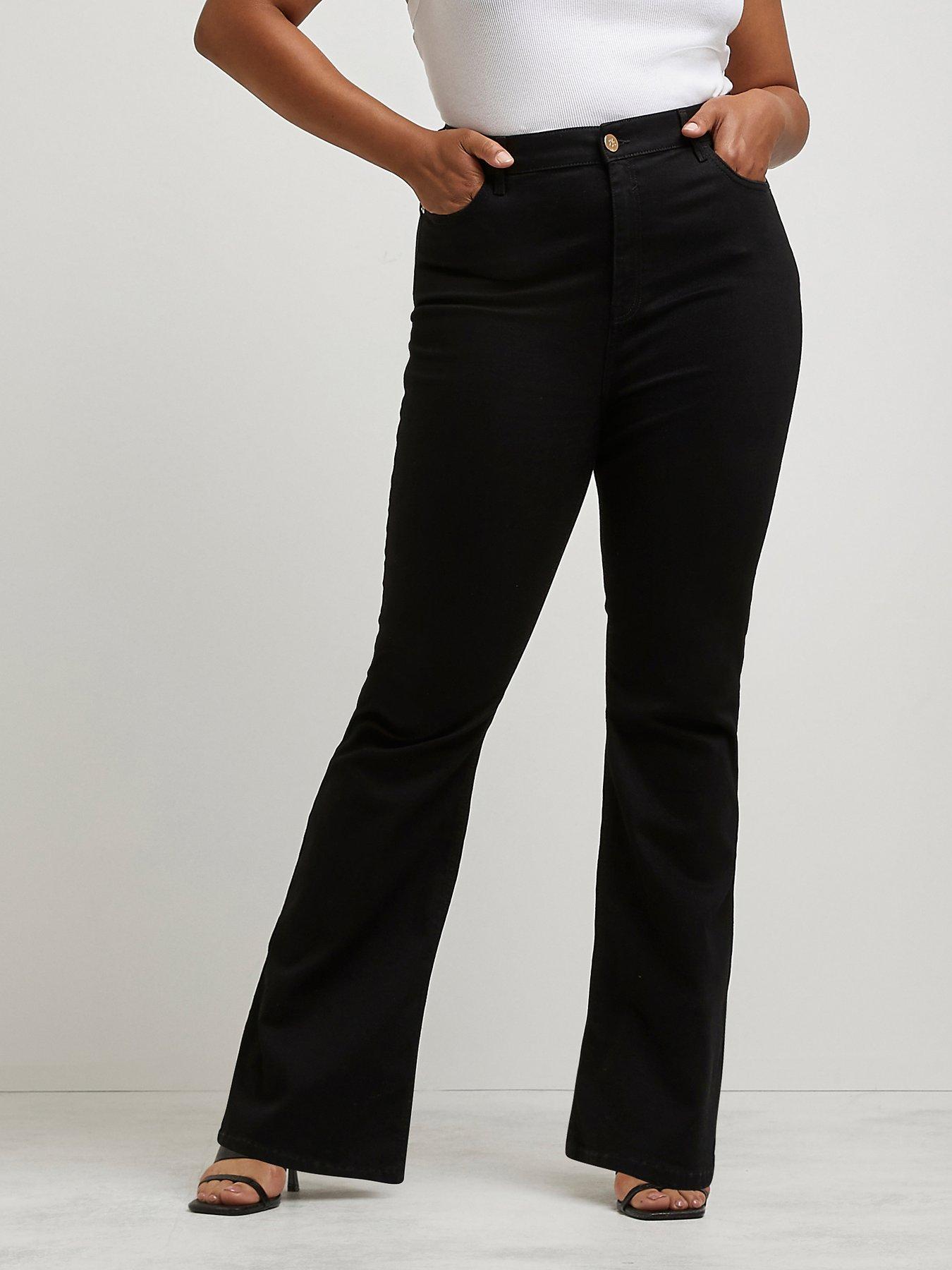 Ladies New Plain Black Trousers Slight Flare Size 10,12,14,16,18,20,22 Girls 