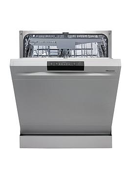 Product photograph of Hisense Hs620d10xuk 14-place Fullsize Dishwasher - Stainless Steel from very.co.uk