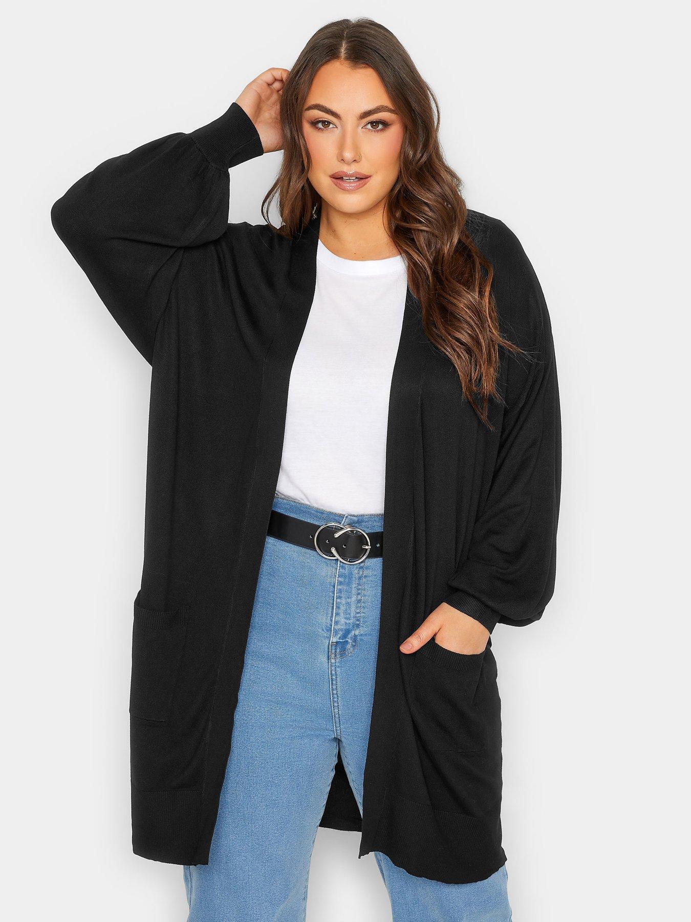 Yours Balloon Sleeve Fine Gauge Cardigan - Black