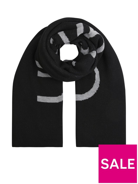 front image of calvin-klein-eco-knit-blanket-scarf-black