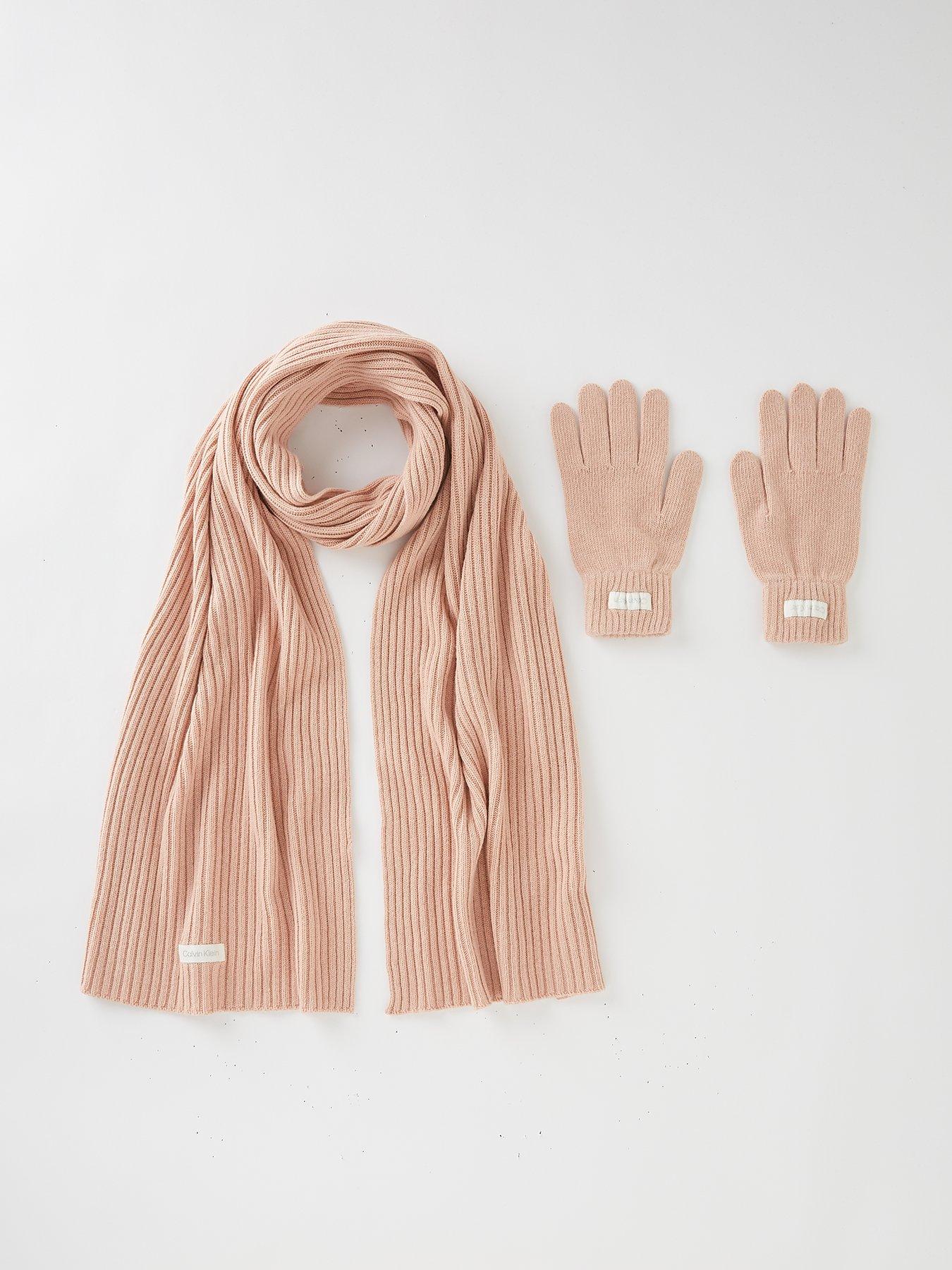 Women Organic Rib Gloves & Scarf - Pink