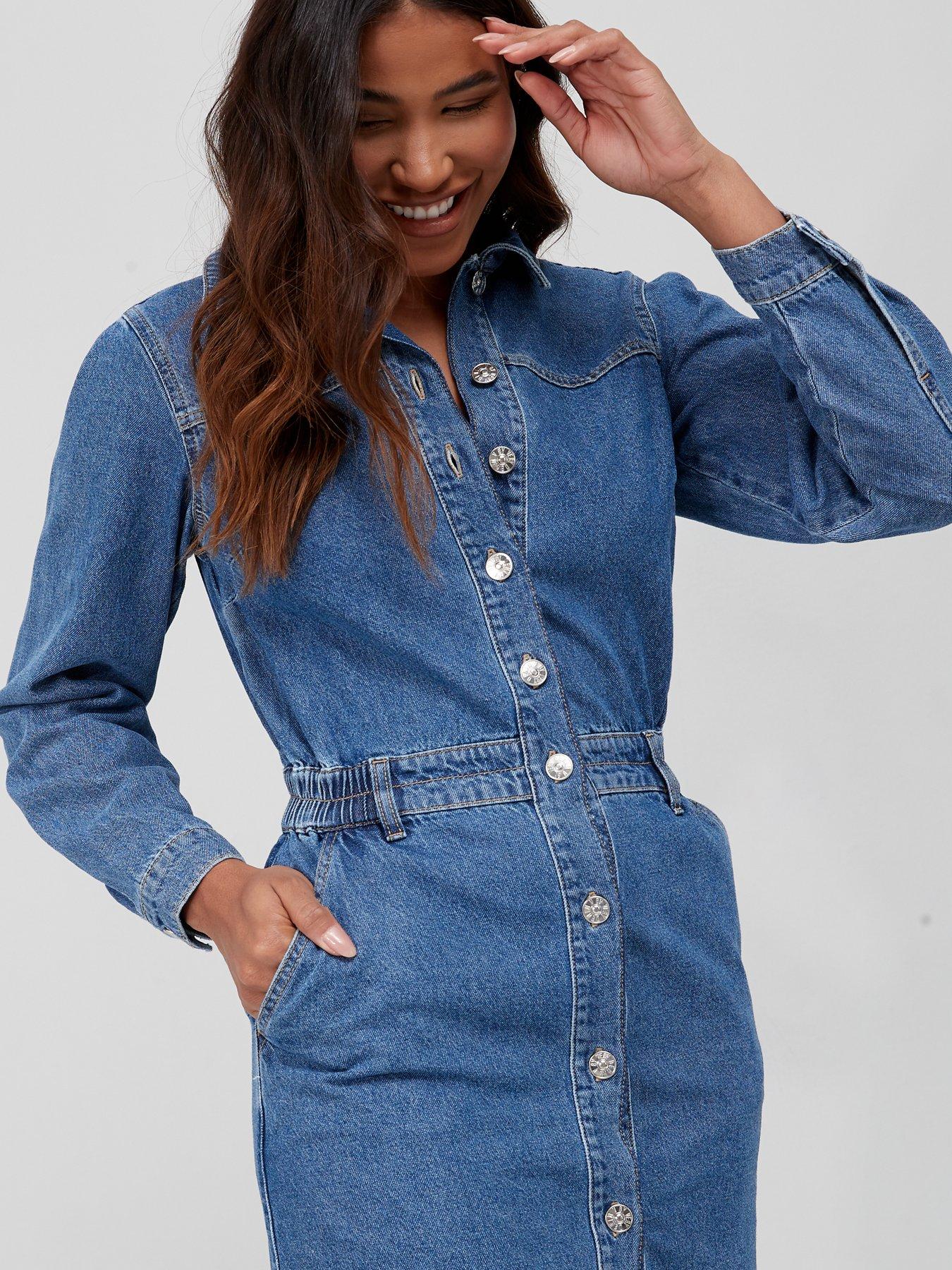 V by Very Long Sleeve Denim Dress - Dark Wash 