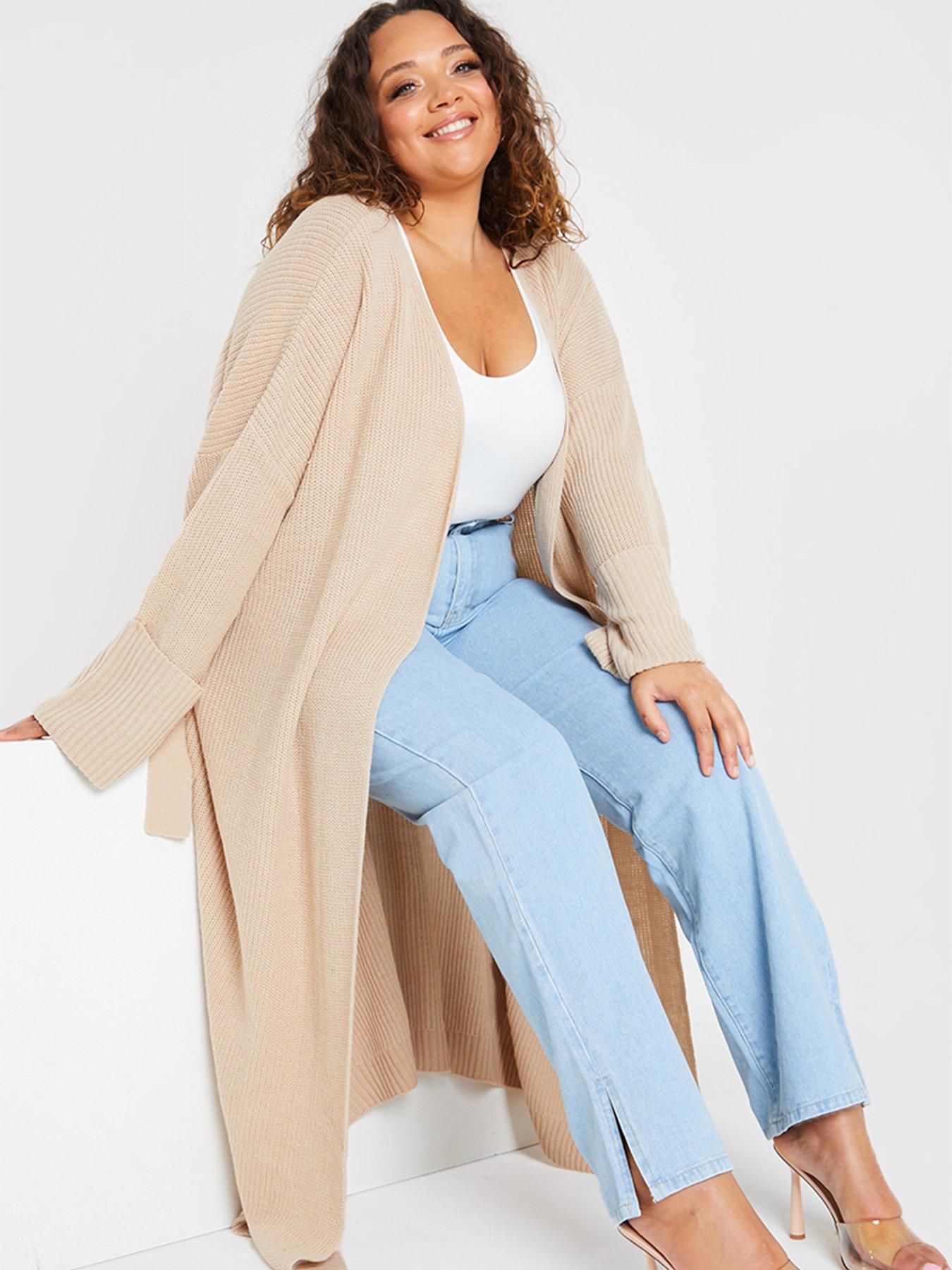  In The Style Curve X Billie Faiers Long Line Turn Back Cuff Cardigan - Stone