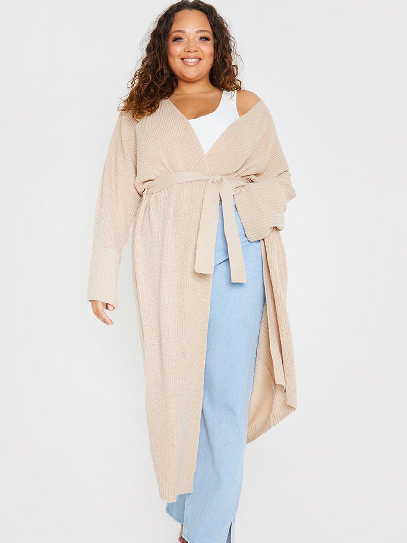  In The Style Curve X Billie Faiers Long Line Turn Back Cuff Cardigan - Stone