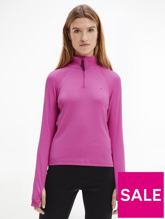 front image of tommy-sport-slim-fit-technical-quarter-zip-top-pink