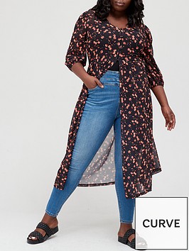 v-by-very-curve-puff-sleeve-button-front-floral-kimono-blackfloral