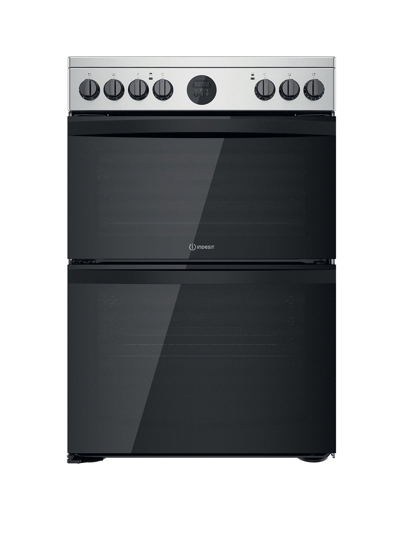 Product photograph of Indesit Id67v9hcx 60cm Wide Electric Double Oven Cooker With Ceramic Hob - Stainless Steel from very.co.uk