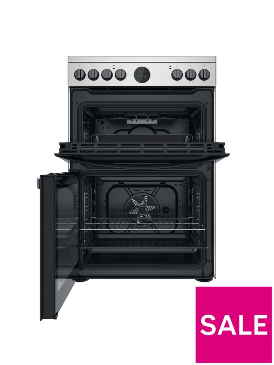 stillFront image of indesit-id67v9hcxnbsp60cm-wide-electric-double-oven-cooker-with-ceramic-hob-stainless-steel
