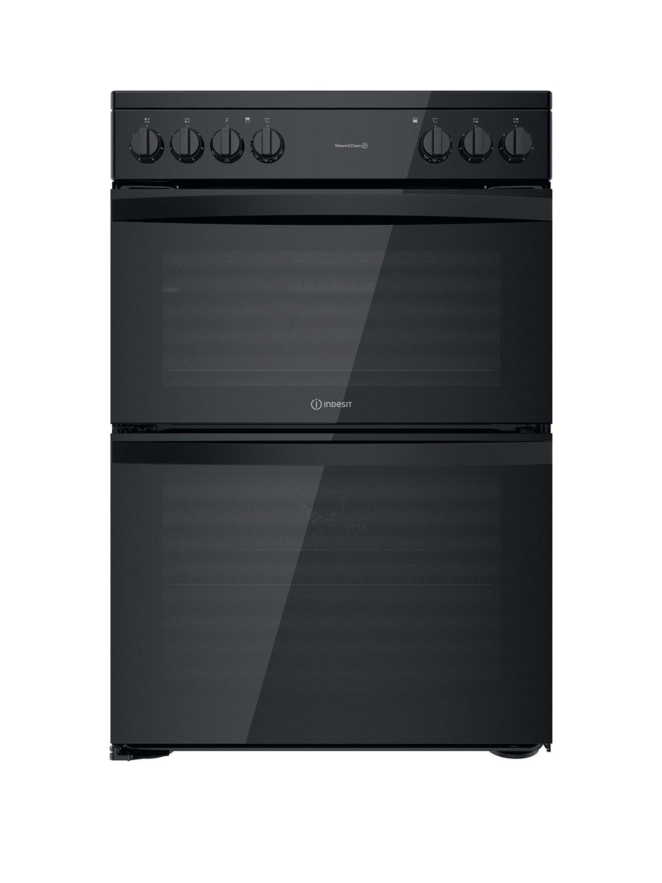Product photograph of Indesit Id67v9kmb 60cm Wide Double Oven Electric Cooker With Ceramic Hob - Black from very.co.uk