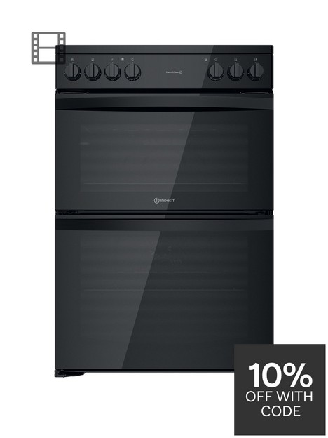 indesit-id67v9kmb-60-cm-widenbspdouble-oven-electric-cooker-with-ceramic-hob-black