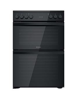 indesit id67v9kmb 60cm wide double oven electric cooker with ceramic hob - black