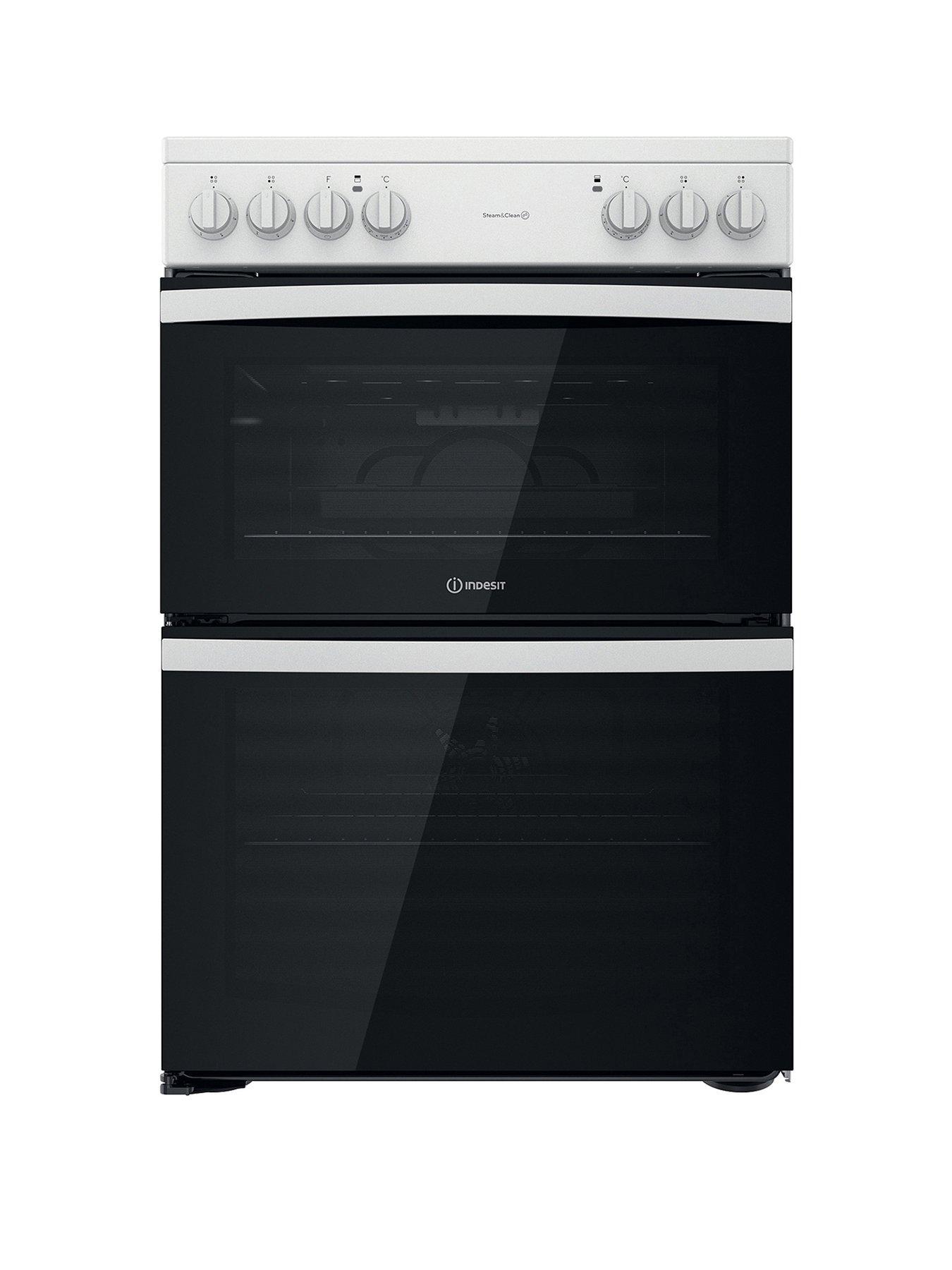 Product photograph of Indesit Id67v9kmw 60cm Wide Electric Double Oven Cooker With Ceramic Hob - White from very.co.uk
