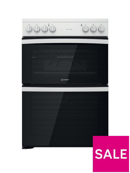 front image of indesit-id67v9kmw-60cm-widenbspelectric-double-oven-cooker-with-ceramic-hob-white