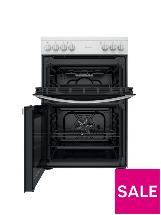 stillFront image of indesit-id67v9kmw-60cm-widenbspelectric-double-oven-cooker-with-ceramic-hob-white