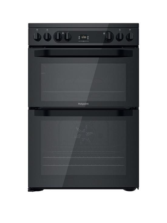 front image of hotpoint-hdm67v92hcb-60cm-wide-double-oven-electric-cooker-with-ceramic-hob-black
