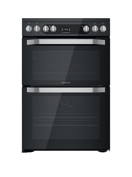 front image of hotpoint-hdm67v9hcb-60cm-wide-double-oven-electric-cooker-with-ceramic-hob-black