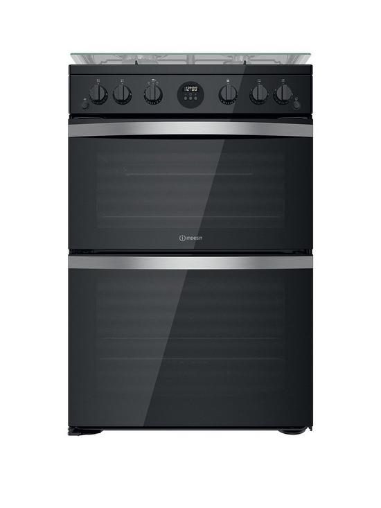 front image of indesit-id67g0mcb-freestanding-double-oven-gas-cooker