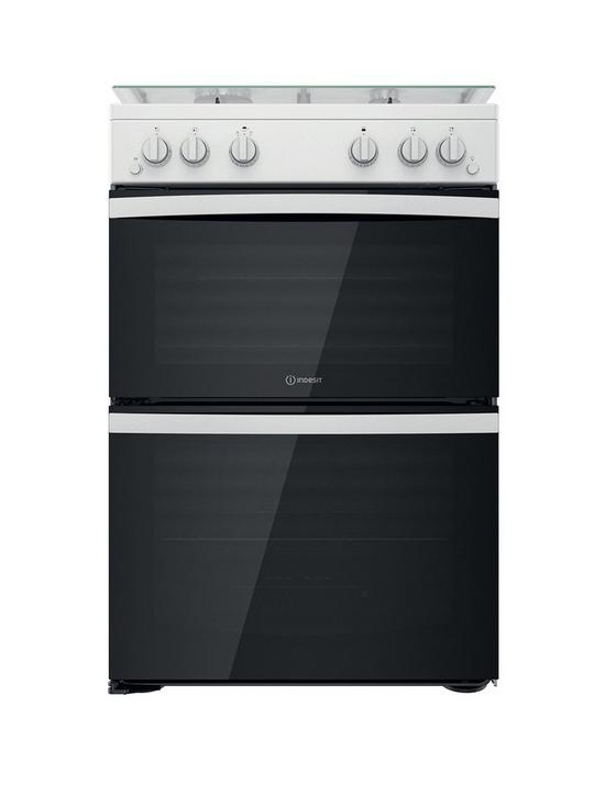 front image of indesit-id67g0mcwnbspfreestanding-double-oven-gas-cooker